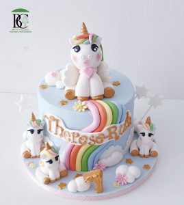 Unicorn thema taart voor kinderverjaardag